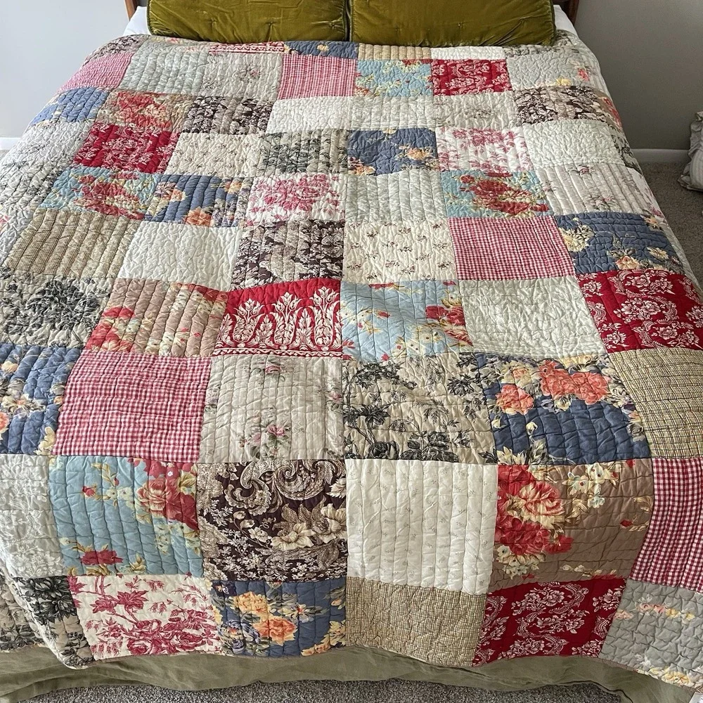 Pottery Barn Providence Patchwork Quilted Floral Blanket Full 68x86